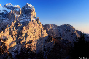 Le piu’ belle immagini delle Dolomiti: il Burel, nel gruppo della Schiara, una delle tre pareti più alte delle Dolomiti.