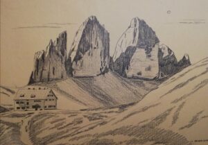 Quadro matita su carta di Luca Bridda: Tre CIME di Lavaredo. Disegni e dipinti di paesaggi montani di Luca Bridda