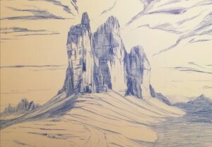 Quadro matita colorata su carta di Luca Bridda: Tre CIME di Lavaredo. Disegni e dipinti di paesaggi montani di Luca Bridda