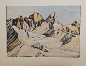 Quadro a tempera su carta di Luca Bridda: il Cimon della Pala. Disegni e dipinti di paesaggi montani di Luca Bridda