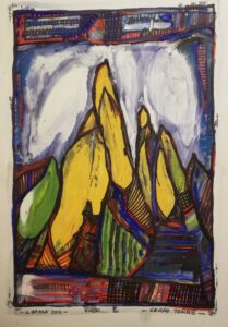 Quadro a tempera su carta di Luca Bridda: Cerro Torre. Disegni e dipinti di paesaggi montani di Luca Bridda