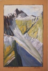 Quadro a tempera su cartone di Luca Bridda: Alpi Giulie, Jalovec. Disegni e dipinti di paesaggi montani di Luca Bridda