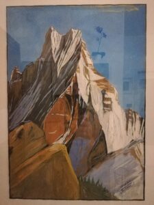 Quadro a tempera su carta di Luca Bridda: Himalaya Machapuchare. Disegni e dipinti di paesaggi montani di Luca Bridda