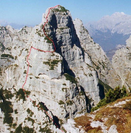 Tracciato della via comune (Schuster-Conedera-Zecchini) con variante scorciatoia alla Cima del Bus del Diaol, Monti del Sole