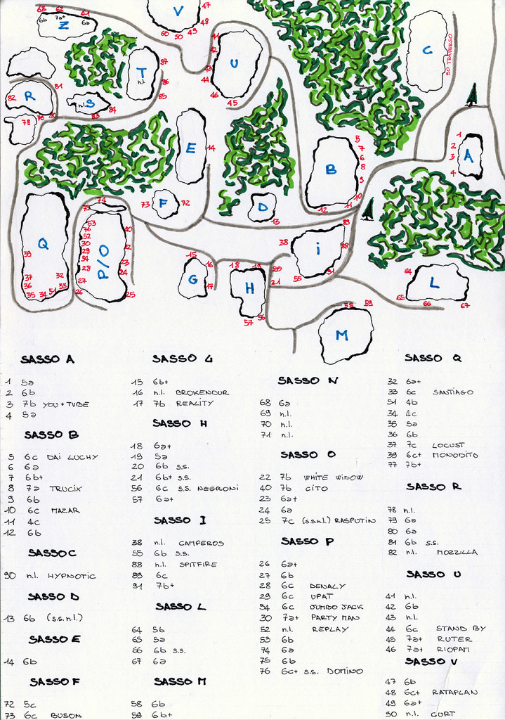 Piantina della zona boulder della falesia del Mas