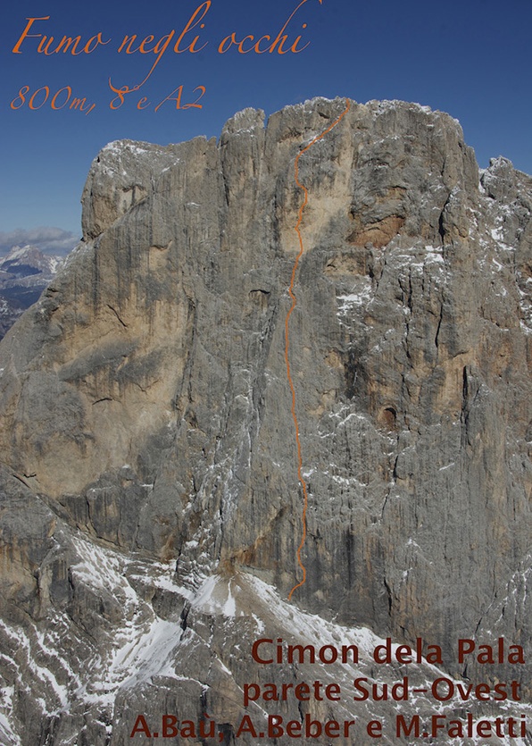 Via Fumo negli occhi sul Cimon della Pala - tracciato