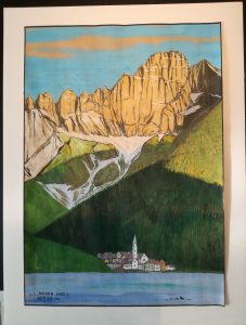 Quadro a tempera su carta di Luca Bridda: il Monte Civetta - Parete delle Pareti. Disegni e dipinti di paesaggi montani di Luca Bridda